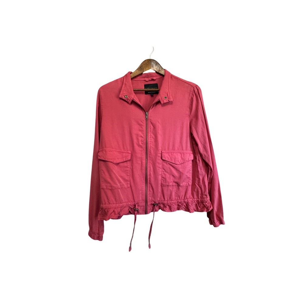 Sanctuary‎ Utility Jacket Womens Small Pink Excellent Ruffle Hem Lyocell Zip Up